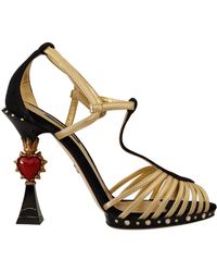 Dolce & Gabbana Sandal In Suede And Mordoré With Sculpted Heel - Metallic