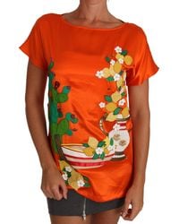 Dolce & Gabbana - Silk Orange Lemon Crystal T-shirt Top - Lyst