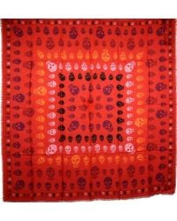 Alexander McQueen Red Modal/Wool Multiskull Box Print Shawl Scarf 496827 6470 