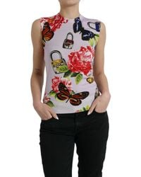 Dolce & Gabbana - Multicolor Floral Padlock Butterfly Tank Top - Lyst