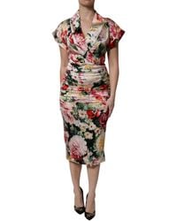 Dolce & Gabbana - Floral Short Sleeves Sheath Midi Dress - Lyst