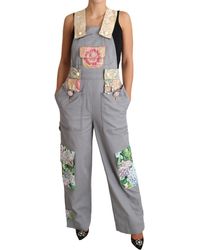 Dolce & Gabbana Overall Jeans Denim Crystal Hortensia - Gray