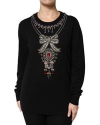 Dolce & Gabbana - Embellished Jewel Neck Pullover Sweater - Lyst