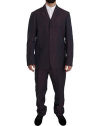 Romeo Gigli Solid Two Piece 3 Button Linen Suit - Purple