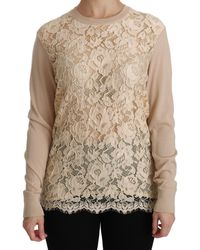 Dolce & Gabbana - Lace Long Sleeve Top Cashmere Blouse Viscose Nylon - Lyst