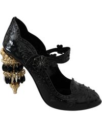 Dolce & Gabbana Crystal Floral Cinderella Heels Shoes - Black