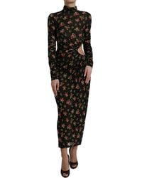 Dolce & Gabbana - Floral Cut Out Sheath Long Maxi Dress - Lyst