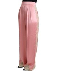 Dolce & Gabbana - Lace Trimmed Silk Satin Wide Legs Pants Cotton Nylon - Lyst