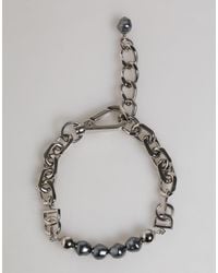 Dolce & Gabbana - Tone Chain Lobster Clasp Logo Pearls Bracelet - Lyst