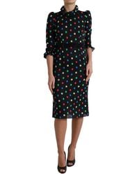 Dolce & Gabbana - Black Polka Dot Ruffle Cotton Midi Dress - Lyst