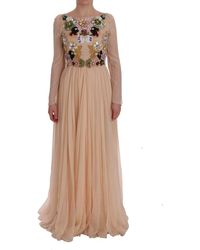 Dolce & Gabbana Silk Floral Crystal Maxi Gown Dress - Pink