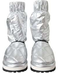 Dolce & Gabbana - Metallic Quilted Logo Patch Boot Shoes - Lyst