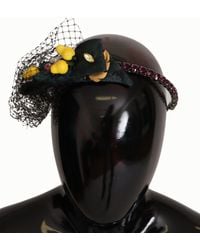 Dolce & Gabbana - Silver Tiara Crystals Fruits Black Mesh Diadem Headband Silk - Lyst
