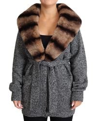 Dolce & Gabbana - Dolce Gabbana Gray Cardigan Fur Coat Cashmere Jacket - Lyst
