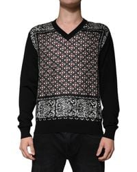 Dolce & Gabbana - Logo Wool V-Neck Pullover Sweater - Lyst