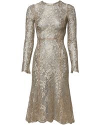 Dolce & Gabbana - Floral Lace Long Sleeves Fit & Flare Dress - Lyst