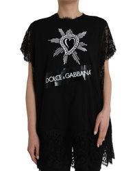 Dolce & Gabbana - Sacred Heart Print Cotton Lace T-Shirt - Lyst