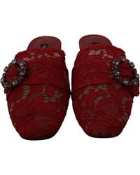 Dolce & Gabbana - Lace Crystal Slide On Flats Shoes - Lyst
