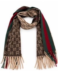 Gucci - Monogram Cashmere & Wool Scarf With & Web Stripe - Lyst