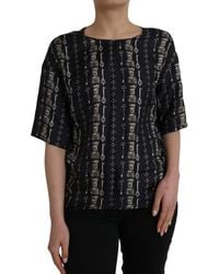 Dolce & Gabbana - Key Castle Print Silk Blouse T-Shirt - Lyst