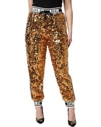 Dolce & Gabbana - Metallic Dg Logo Sequined Jogger Pants - Lyst