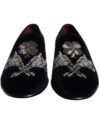 Dolce & Gabbana - Velvet Floral Gun Loafers Dress Shoes - Lyst