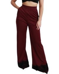 Dolce & Gabbana - Dolce Gabbana Black Lace High Waist Wide Leg Maroon Pants - Lyst