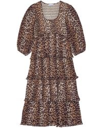 Ganni - Leopard Print Midi Dress - Lyst