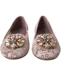 Dolce & Gabbana - Lace Crystal Ballet Flats Loafers Shoes Viscose Cotton Nylon - Lyst