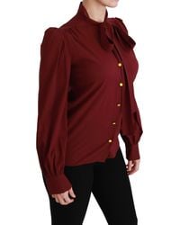 Dolce & Gabbana - Dolce Gabbana Maroon Long Sleeve Shirt Blouse Silk Top - Lyst