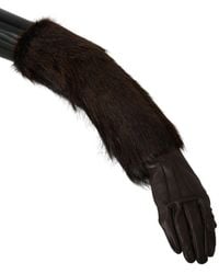 Dolce & Gabbana - Brown Elbow Length Mittens Leather Fur Gloves - Lyst