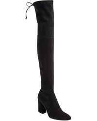 Stuart Weitzman Suede Thigh High Pull Up Over-the-knee Boots - Black