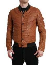 Dolce & Gabbana - Lambskin Leather Perforated Jacket - Lyst