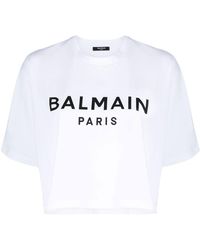 Balmain - Crop Logo T-Shirt - Lyst