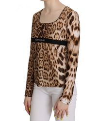 Roberto Cavalli - Round Neck Leopard Top Blouse - Lyst