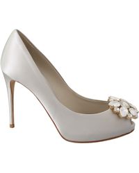 Dolce & Gabbana - Crystals Peep Toe Heels Satin Pumps Shoes - Lyst