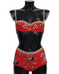 Dolce & Gabbana Fish Two Piece Swimwear Beachwear Bikini - Red