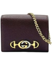 Gucci - Zumi Burgundy Leather Gold Chain Bi-fold Mini Wallet 570660 6629 - Lyst