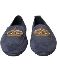 Dolce & Gabbana - Leather Suede Crystal Crown Loafers Shoes - Lyst