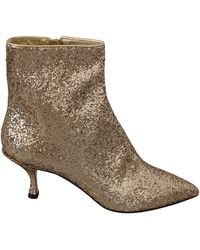 Dolce & Gabbana Gold Sequined Glitter Ankle Booties Shoes - Brown