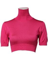 Dolce & Gabbana - Silk Knitted Turtleneck Cropped Top - Lyst