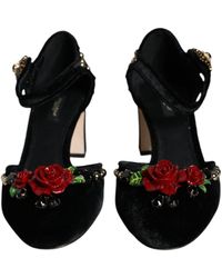 Dolce & Gabbana - Velvet Ankle Straps With Embroidery - Lyst