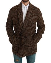 Dolce & Gabbana - Checkered Wool Robe Coat Wrap Jacket - Lyst