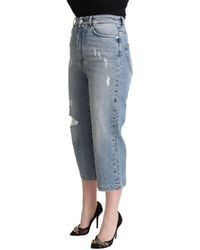 Dolce & Gabbana - Tattered Cotton Denim Capri Cropped Jeans Elastane Clothing - Lyst