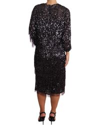 Dolce & Gabbana - Dolce Gabbana Black Sequined Long Sleeve Shift Midi Dress - Lyst