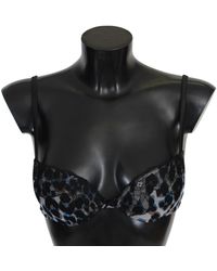 Roberto Cavalli Black Leopard Nylon Push Up Bra Underwear
