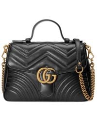 Gucci GG Marmont Leather Small Top Handle Bag - Black