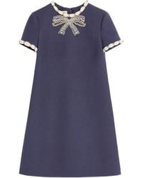 Valentino - Wool-Silk Bow-Embellished Mini Dress - Lyst