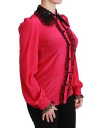 Dolce & Gabbana - Pink Silk Black Sequin Lace Shirt Blouse - Lyst