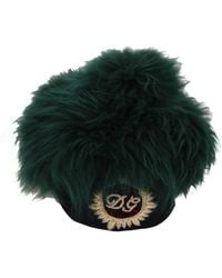 Dolce & Gabbana - Dolce Gabbana Green Fur Dg Logo Embroidered Cloche Hat - Lyst